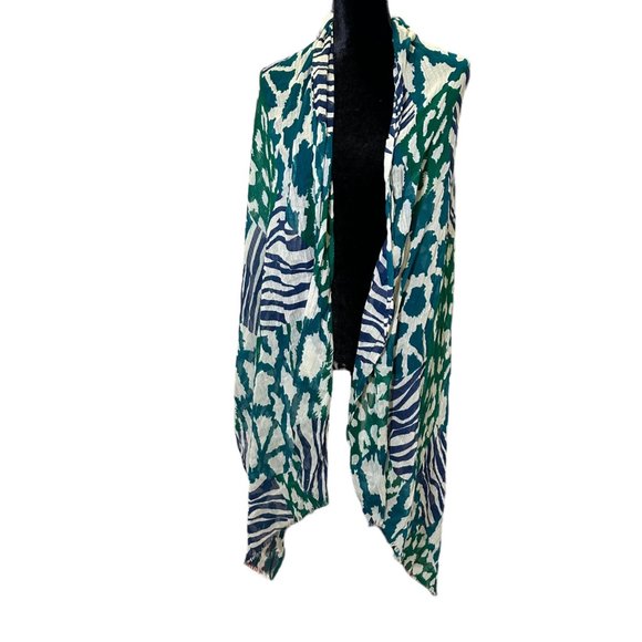 Unbranded Scarf Womens Long Rectangle Blue Green Animal Print Camo Fringe - Picture 3 of 8